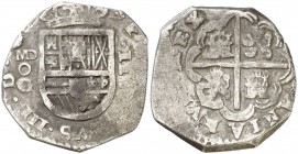 Felipe III. Madrid. G. 2 reales. (AC. tipo 120). 6,74 g. Fecha no visible. Rara. MBC-.