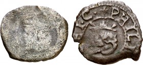 1654. Felipe IV. Valencia. 1 diner. (AC. 45 y 46) (Cru.C.G. 4435i y 4435j). Lote de 2 monedas con el 4 de la fecha normal y tumbado. BC-/MBC-.