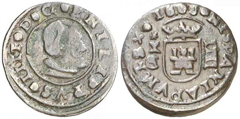 1663. Felipe IV. Cuenca. CA. 4 maravedís. (AC. 212). 1,16 g. Escasa. MBC/MBC+.