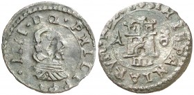 1661. Felipe IV. Madrid. A. 4 maravedís. (AC. 234). 0,99 g. Defecto en anverso. Escasa. MBC/MBC+.