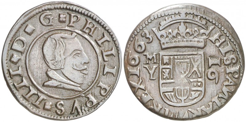 1663. Felipe IV. M (Madrid). Y. 16 maravedís. (AC. 477). 4,56 g. Buen ejemplar. ...