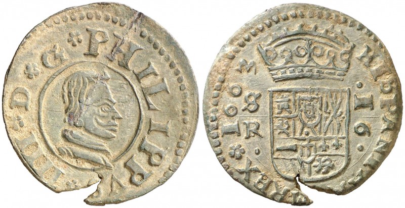 1663. Felipe IV. Sevilla. R. 16 maravedís. (AC. 497). 4,31 g. Grieta. MBC+/EBC-....
