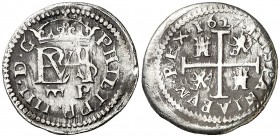 1627. Felipe IV. Segovia. P. 1/2 real. (AC. 620). 1,44 g. Acueducto de dos arcos. MBC-.