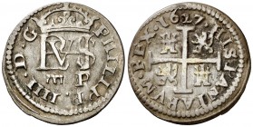 1627. Felipe IV. Segovia. P. 1/2 real. (AC. 620). 1,39 g. Acueducto de dos arcos. MBC/MBC+.