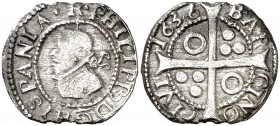 1636. Felipe IV. Barcelona. 1 croat. (AC. 661) (Cru.C.G. 4414d). 2,60 g. Cospel irregular. MBC-.