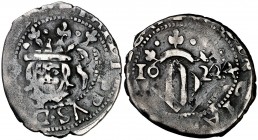 1624. Felipe IV. Valencia. 1 divuitè. (AC. 813) (Cru.C.G. 4434a). 2,05 g. Fecha 16224 por doble acuñación. MBC.