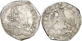 1664. Felipe IV. Messina. DG/V. 4 taris. (Vti. 208) (MIR. 355/37). 10,50 g. MBC-.