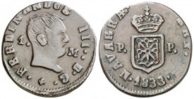 1833. Fernando VII. Pamplona. 1 maravedí. (AC. 42). 2 g. Buen ejemplar. MBC+.