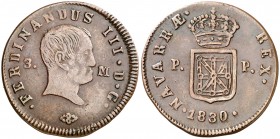 1830. Fernando VII. Pamplona. 3 maravedís. (AC. 51). 5,53 g. MBC/MBC+.