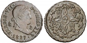 1827. Fernando VII. Segovia. 2 maravedís. (AC. 149). 2,35 g. EBC.