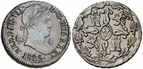 1825. Fernando VII. Segovia. 4 maravedís. (AC. 177). 5,64 g. Buen ejemplar. MBC+.