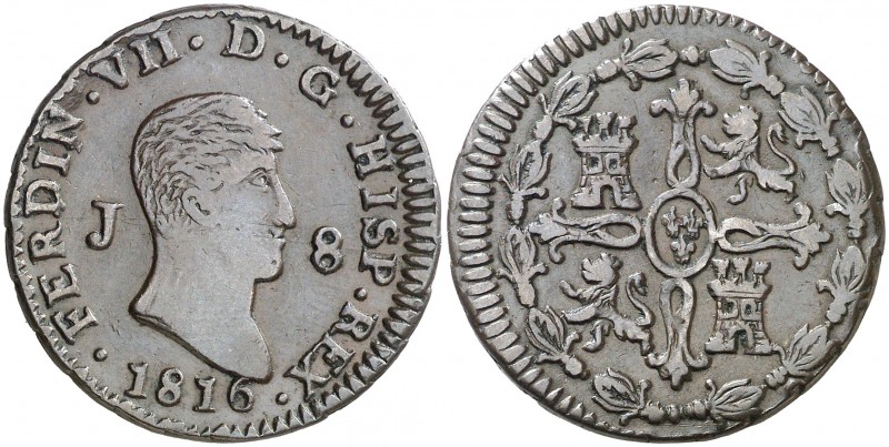1816. Fernando VII. Jubia. 8 maravedís. (AC. 195). 10,03 g. MBC/MBC+.