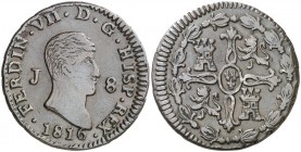 1816. Fernando VII. Jubia. 8 maravedís. (AC. 195). 10,03 g. MBC/MBC+.