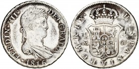 1816. Fernando VII. Madrid. GJ. 4 reales. (AC. 1082). 13,46 g. Dos restos de soldadura en reverso. (BC+).