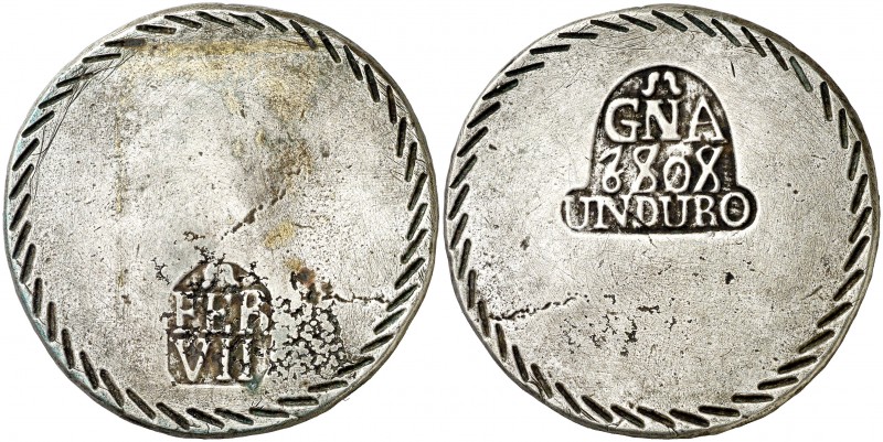 1808. Fernando VII. Girona. 1 duro. (Barrera 592). 31,46 g. Falsa de época en co...