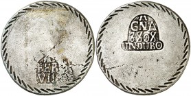 1808. Fernando VII. Girona. 1 duro. (Barrera 592). 31,46 g. Falsa de época en cobre plateado. MBC-.