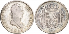 1818. Fernando VII. Guadalajara. FS. 8 reales. (AC. 1208). 26,41 g. Golpecitos. BC+/MBC-.