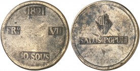 1821. Fernando VII. Mallorca. 30 sous. (Barrera 599). 26,48 g. Falsa de época en latón. MBC-.
