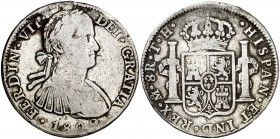 1809. Fernando VII. México. TH. 8 reales. (AC. 1308). 26,45 g. Busto imaginario. BC+.