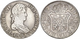 1820. Fernando VII. Sevilla. CJ. 8 reales. (AC. 1421). 26,83 g. Pátina. MBC.