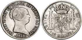 1852. Isabel II. Sevilla. 10 reales. (AC. 547). 12,76 g. MBC.