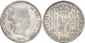 1858. Isabel II. Madrid. 20 reales. (AC. 615). 25,62 g. MBC-.