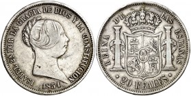 1854. Isabel II. Madrid. 20 reales. (AC. 629). 25,73 g. MBC-.