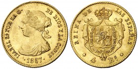 1867. Isabel II. Madrid. 4 escudos. (AC. 691). 3,34 g. MBC+.