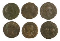 Lote de 6 bronces greco-romanos, todos con reverso incuso. A examinar. BC/MBC-.