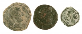 Hispania antigua. Lote de 3 bronces ibéricos (Castele y Secaisa). A examinar. BC+/MBC.
