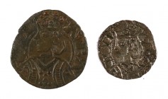 Jaume II (1291-1327). Aragón. Lote de un óbolo y un dinero jaqués. A examinar. MBC-/MBC.