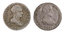 1817 y 1831. Fernando VII. Madrid y Sevilla. 1/2 real. Lote de 2 monedas. A examinar. MBC-/MBC.