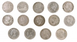 1869 a 1926. 50 céntimos. Lote de 14 monedas, todas diferentes. A examinar. BC/MBC.