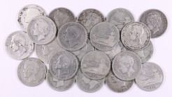 1869 a 1905. 1 peseta. Lote de 22 monedas, todas diferentes. A examinar. BC-/MBC-.