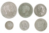 1883 a 1896. Manila y Puerto Rico. 5, 10, 20 (dos), 40 y 50 centavos. Lote de 6 monedas, todas diferente. A examinar. BC-/MBC.
