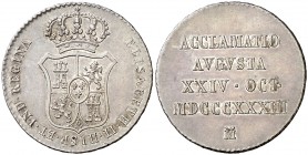 1833. Isabel II. Madrid. Proclamación. Módulo 4 reales. (Ha. 21) (V. 749). 5,85 g. Bella. Parte de brillo original. EBC.
