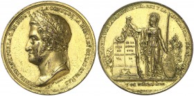 1820. Fernando VII. (V. 337) (RAH. pág. 238 nº 509). 69,93 g. Ø51 mm. Bronce dorado. Restablecimiento de la Constitución. Firmado: CAQUE-BARRE. Golpec...