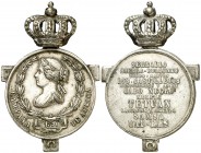 1860. Isabel II. Campaña de África. Medalla de distinción. (Pérez Guerra 725). 25,58 g. Ø36 mm. Metal blanco. Medalla circular sobre cruz griega, coro...