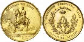 1878. Alfonso XII. Ejército del Norte. (V. 480) (V.Q. 14397). 175,73 g. Ø71 mm. Bronce dorado. Grabador: Castells. Golpes en canto. (EBC-).