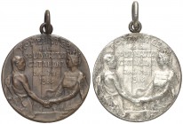 1906. (Cru.Medalles 1011a y 1011c). 2 medallas: bronce y bronce plateado. Con anilla. Firmado: Rodriguez-Arnau. EBC.