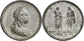 1725. Austria. Carlos VI. Paz de Viena. (MHE. 454, mismo ejemplar). 34,22 g. Ø49 mm. Peltre. Grabador: G.W. Vestner (Forrer VI, 252-257). Perforación....