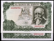 1971. 1000 pesetas. (Ed. D75b) (Ed. 474c). 17 de septiembre, Echegaray. 2 billetes, series 2A y 2Z. S/C-.
