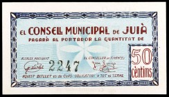 Juià. 25, 50 céntimos y 1 peseta. (T. 1471 a 1473). 3 billetes, todos los de la localidad. Ex Colección Olabarría 14/02/2019, nº 5321. Escasos y más a...