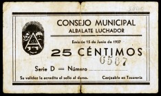 Albalate Luchador (Teruel). 25 céntimos. (KG. 28). BC+.