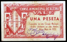 Alcira (Valencia). 1 peseta. (T. 72) (KG. 51a). MBC-.