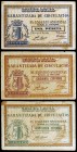 Carcagente (Valencia). 25, 50 céntimos y 1 peseta. (T. 530 a 532) (KG. 241). 3 billetes, serie completa. MBC-/MBC.