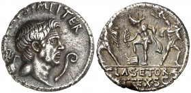 (42-40 a.C.). Sexto Pompeyo. Sicilia. Denario. (Spink 1392) (S. 17, como Pompeyo Magno) (Craw. 511/3a). 3,73 g. Rara. EBC-.