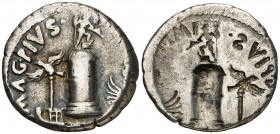 (42-40 a.C.). Sexto Pompeyo. Sicilia. Denario. (Spink 1393) (S. 2) (Craw. 511/4a). 3,86 g. Muy rara. MBC.