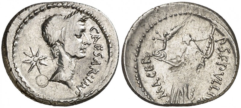 (44 a.C.). Julio César. Denario. (Spink 1412) (S. 41) (Craw. 480/5b). 3,93 g. Co...