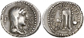 (43-42 a.C.). Bruto. Grecia. Denario. (Spink 1433) (S. 11) (Craw. 502/2). 3,67 g. Muy escasa. MBC+.